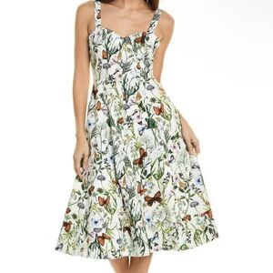 Avec Les Filles Women A-Line Dress Sz 8 Lined Pockets Butterlies Flowers Midi
